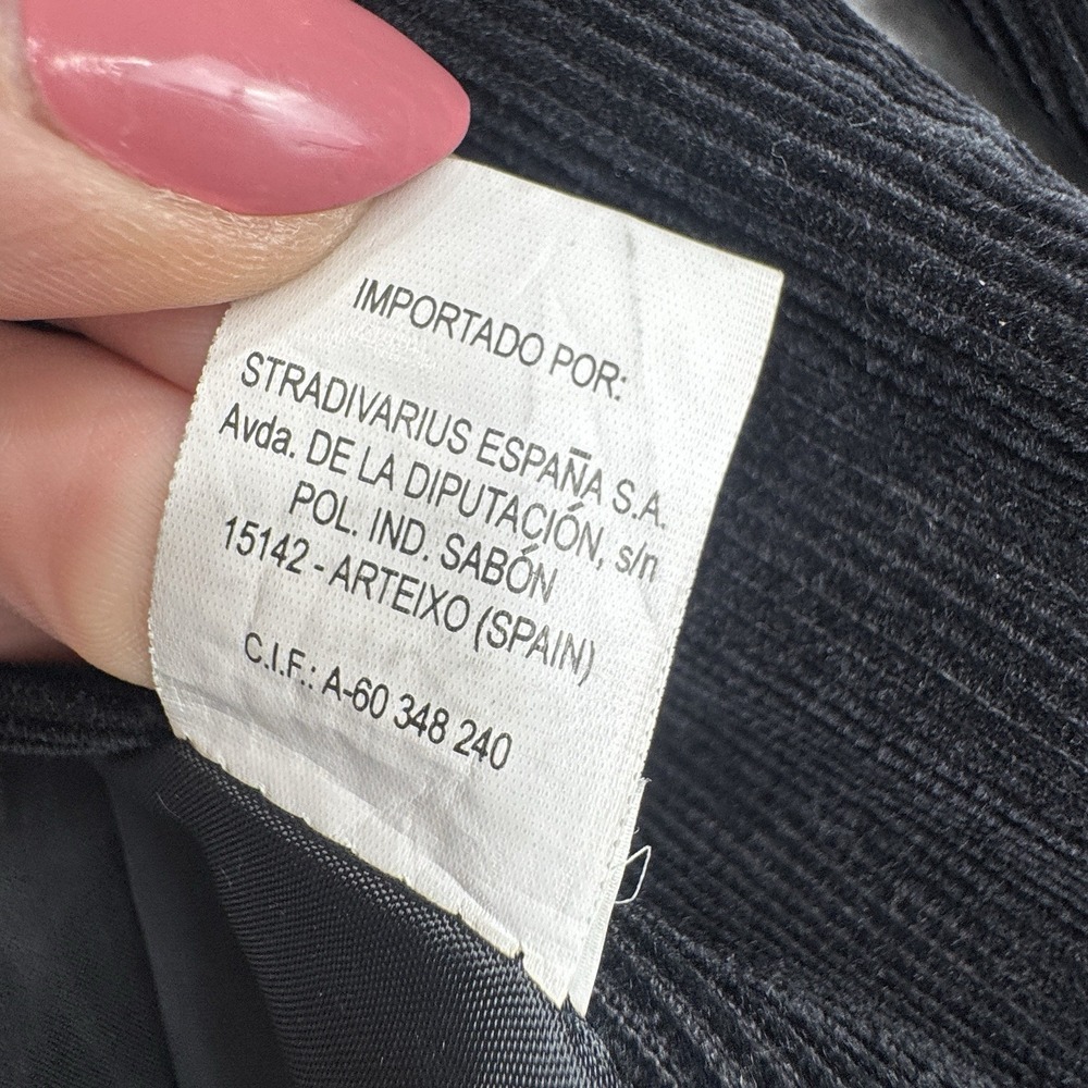 Stradivarius Black Corduroy Trench Coat Belted Goth Academia L VTG Button Up - Picture 10 of 16